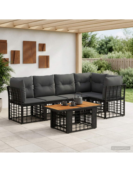 Set Divano da Giardino 6 pz Nero e Grigio scuro polyrattan