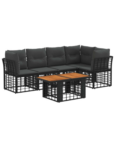 Set Divano da Giardino 6 pz Nero e Grigio scuro polyrattan