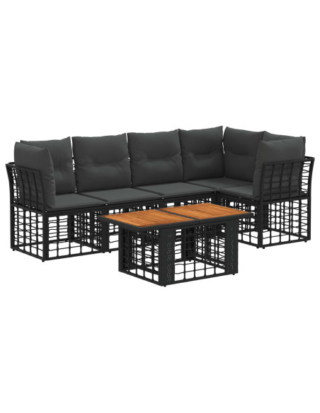 Set Divano da Giardino 6 pz Nero e Grigio scuro polyrattan