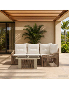 Set Divano da Giardino 5 pz Beige e Bianco Crema polyrattan