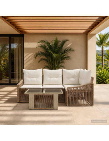 Set Divano da Giardino 5 pz Beige e Bianco Crema polyrattan