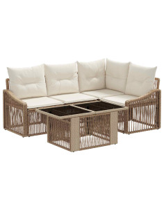 Set Divano da Giardino 5 pz Beige e Bianco Crema polyrattan 2