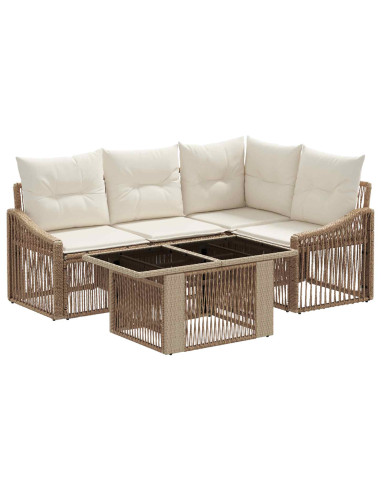 Set Divano da Giardino 5 pz Beige e Bianco Crema polyrattan