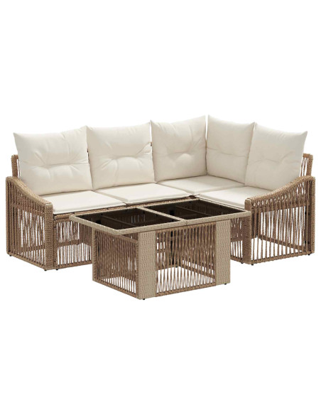 Set Divano da Giardino 5 pz Beige e Bianco Crema polyrattan