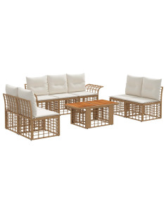 Set Divano da Giardino 8 pz Naturale e Bianco Crema polyrattan 2