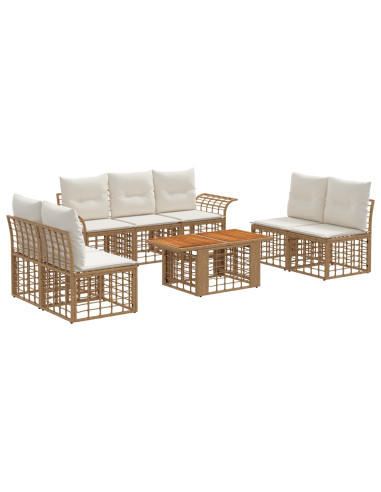 Set Divano da Giardino 8 pz Naturale e Bianco Crema polyrattan