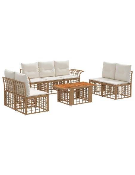 Set Divano da Giardino 8 pz Naturale e Bianco Crema polyrattan