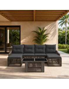 Set Divano da Giardino 7 pz Grigio e Grigio Scuro polyrattan