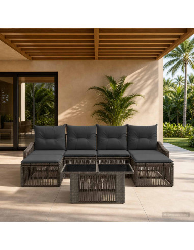 Set Divano da Giardino 7 pz Grigio e Grigio Scuro polyrattan