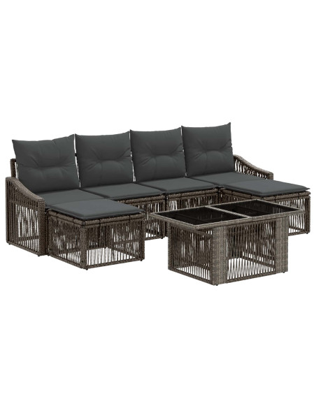 Set Divano da Giardino 7 pz Grigio e Grigio Scuro polyrattan