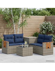 Set di divani 6 pz Grigio e Blu Navy Rattan sintetico e Acciaio