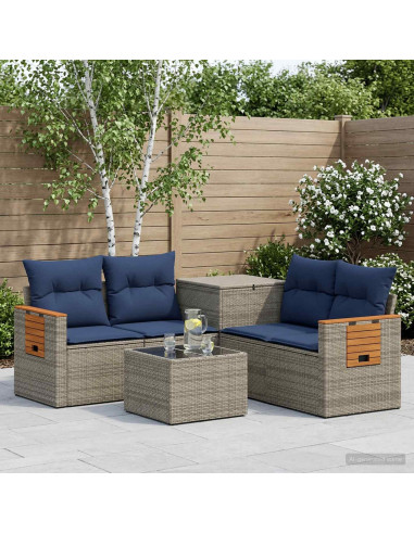 Set di divani 6 pz Grigio e Blu Navy Rattan sintetico e Acciaio