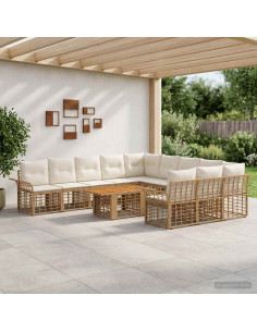 Set Divano da Giardino 12 pz Naturale e Bianco Crema polyrattan