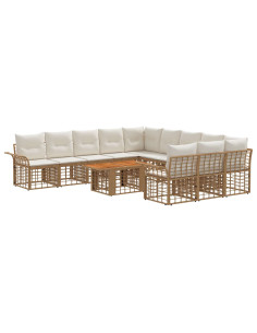 Set Divano da Giardino 12 pz Naturale e Bianco Crema polyrattan 2