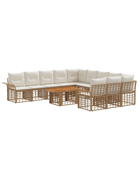 Set Divano da Giardino 12 pz Naturale e Bianco Crema polyrattan