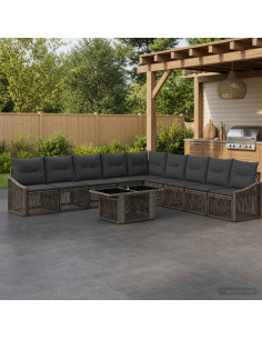 Set Divano da Giardino 10 pz Grigio e Grigio Scuro polyrattan