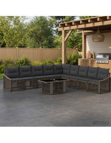 Set Divano da Giardino 10 pz Grigio e Grigio Scuro polyrattan