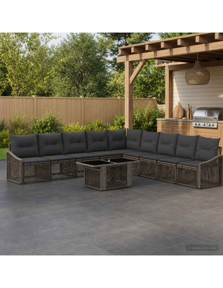 Set Divano da Giardino 10 pz Grigio e Grigio Scuro polyrattan