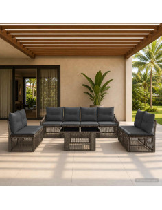 Set Divano da Giardino 9 pz Grigio e Grigio Scuro polyrattan