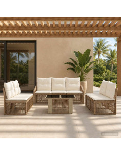 Set Divano da Giardino 8 pz Beige e Bianco Crema polyrattan