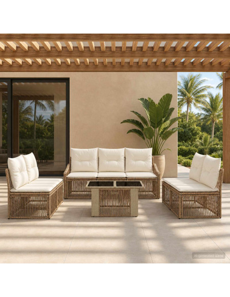 Set Divano da Giardino 8 pz Beige e Bianco Crema polyrattan
