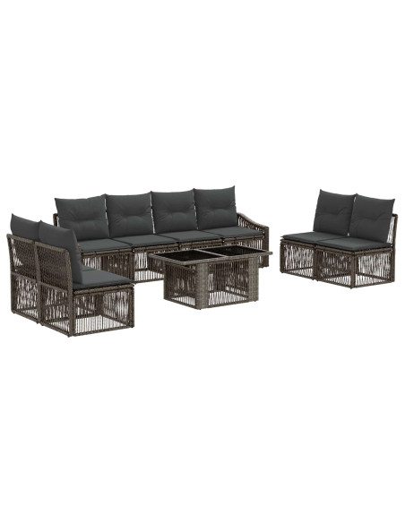Set Divano da Giardino 9 pz Grigio e Grigio Scuro polyrattan