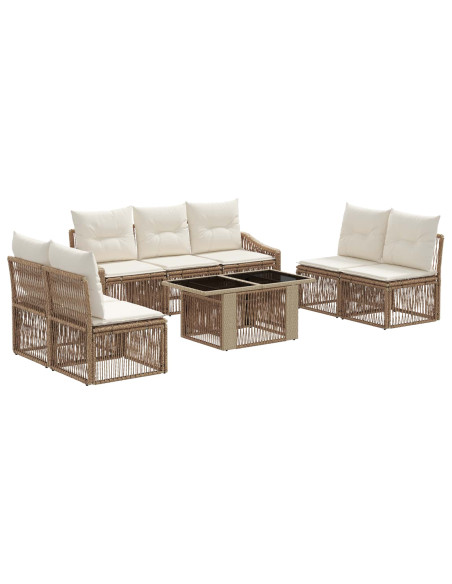 Set Divano da Giardino 8 pz Beige e Bianco Crema polyrattan