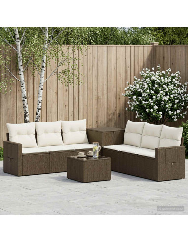 Set di divani 8 pz Marrone e Bianco Crema