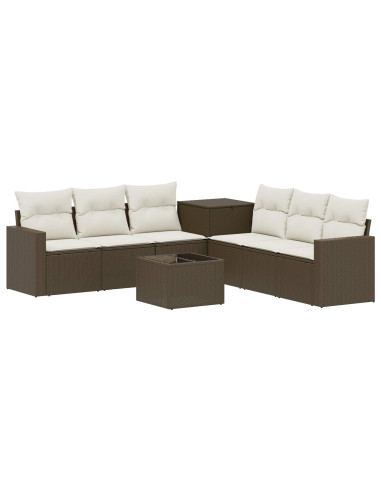 Set di divani 8 pz Marrone e Bianco Crema