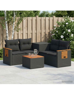 Set di divani 6 pz Nero Rattan sintetico e Acciaio