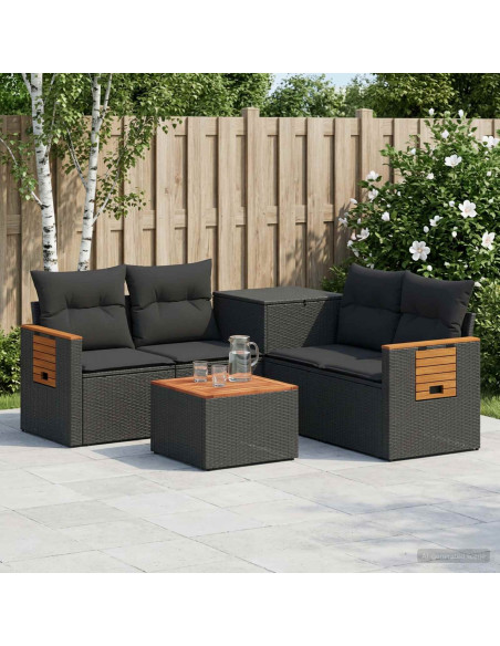 Set di divani 6 pz Nero Rattan sintetico e Acciaio
