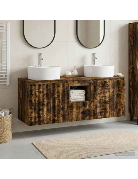 Set di Armadi da Bagno 3 pz Rovere Fumo 49,5 x 44,5 x 65 cm