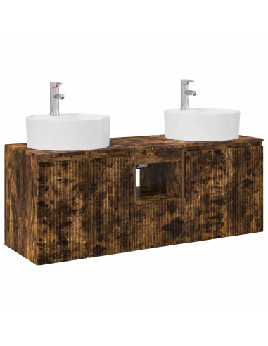 Set di Armadi da Bagno 3 pz Rovere Fumo 49,5 x 44,5 x 65 cm
