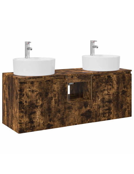 Set di Armadi da Bagno 3 pz Rovere Fumo 49,5 x 44,5 x 65 cm