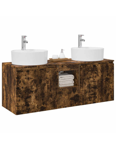Set di Armadi da Bagno 3 pz Rovere Fumo 49,5 x 44,5 x 65 cm