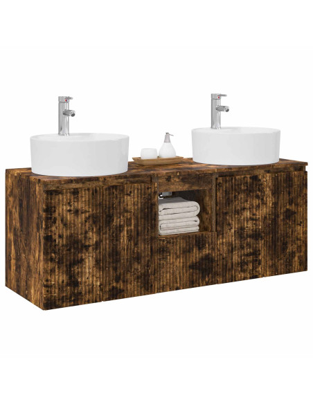 Set di Armadi da Bagno 3 pz Rovere Fumo 49,5 x 44,5 x 65 cm