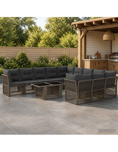 Set Divano da Giardino 12 pz Grigio polyrattan