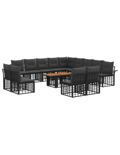 Set Divano da Giardino 14 pz Nero e Grigio scuro polyrattan 2