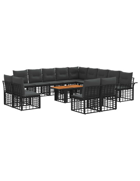 Set Divano da Giardino 14 pz Nero e Grigio scuro polyrattan