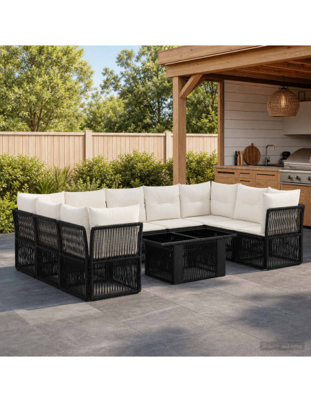 Set Divano da Giardino 10 pz Nero polyrattan