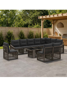 Set Divano da Giardino 11 pz Grigio e Grigio Scuro polyrattan