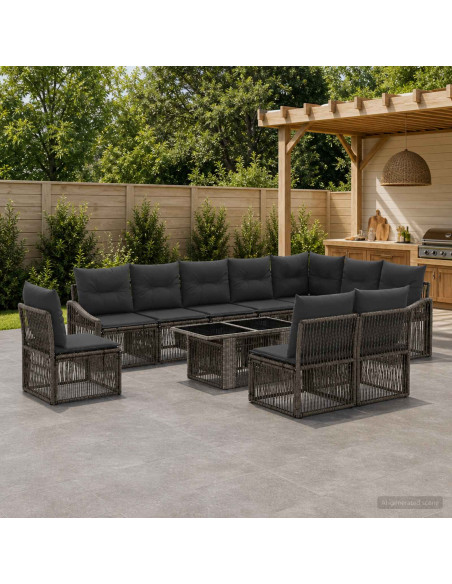 Set Divano da Giardino 11 pz Grigio e Grigio Scuro polyrattan