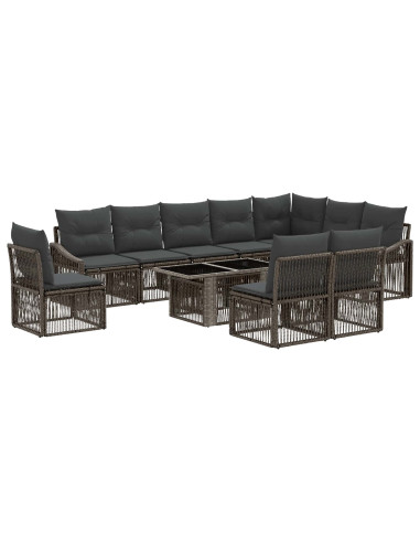 Set Divano da Giardino 11 pz Grigio e Grigio Scuro polyrattan
