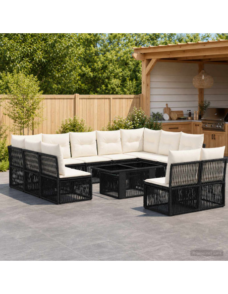 Set Divano da Giardino 12 pz Nero polyrattan