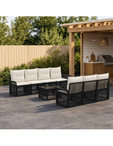 Set Divano da Giardino 8 pz Nero polyrattan