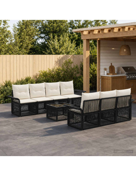 Set Divano da Giardino 8 pz Nero polyrattan