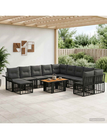 Set Divano da Giardino 12 pz Nero e Grigio scuro polyrattan
