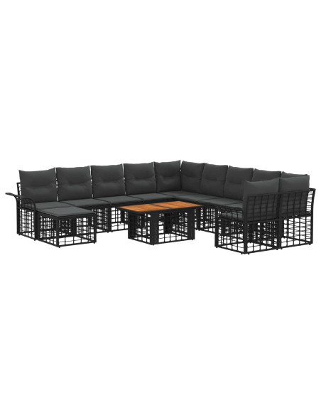 Set Divano da Giardino 12 pz Nero e Grigio scuro polyrattan