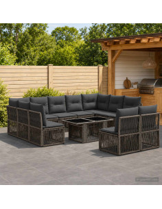 Set Divano da Giardino 12 pz Grigio polyrattan
