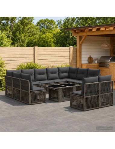 Set Divano da Giardino 12 pz Grigio polyrattan